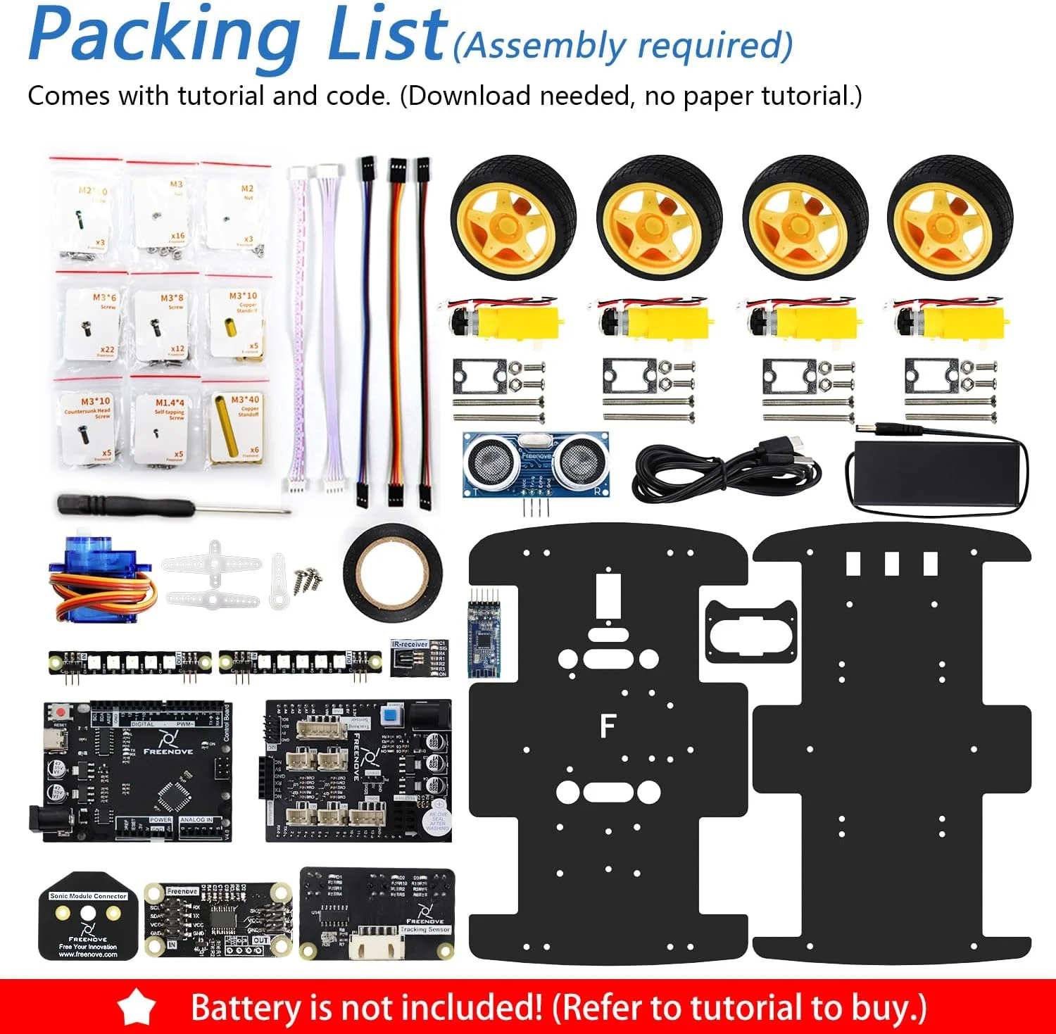 Robot kit de voiture 4WD Freenove Suivi de ligne, Évitement d'obstacles, Capteur ultrasonique, Contrôle sans fil, Servomoteurcompatible avec l'IDE Arduino - Image 2