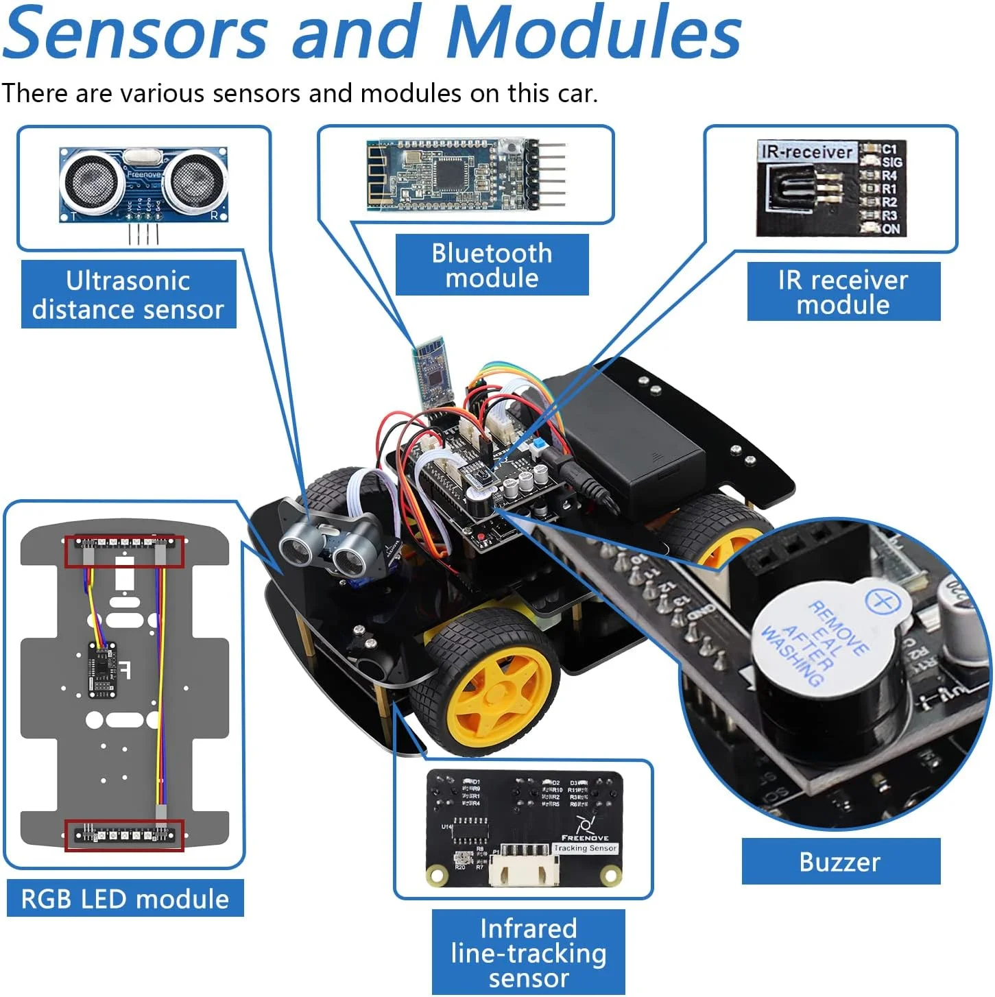 Robot kit de voiture 4WD Freenove Suivi de ligne, Évitement d'obstacles, Capteur ultrasonique, Contrôle sans fil, Servomoteurcompatible avec l'IDE Arduino - Image 4