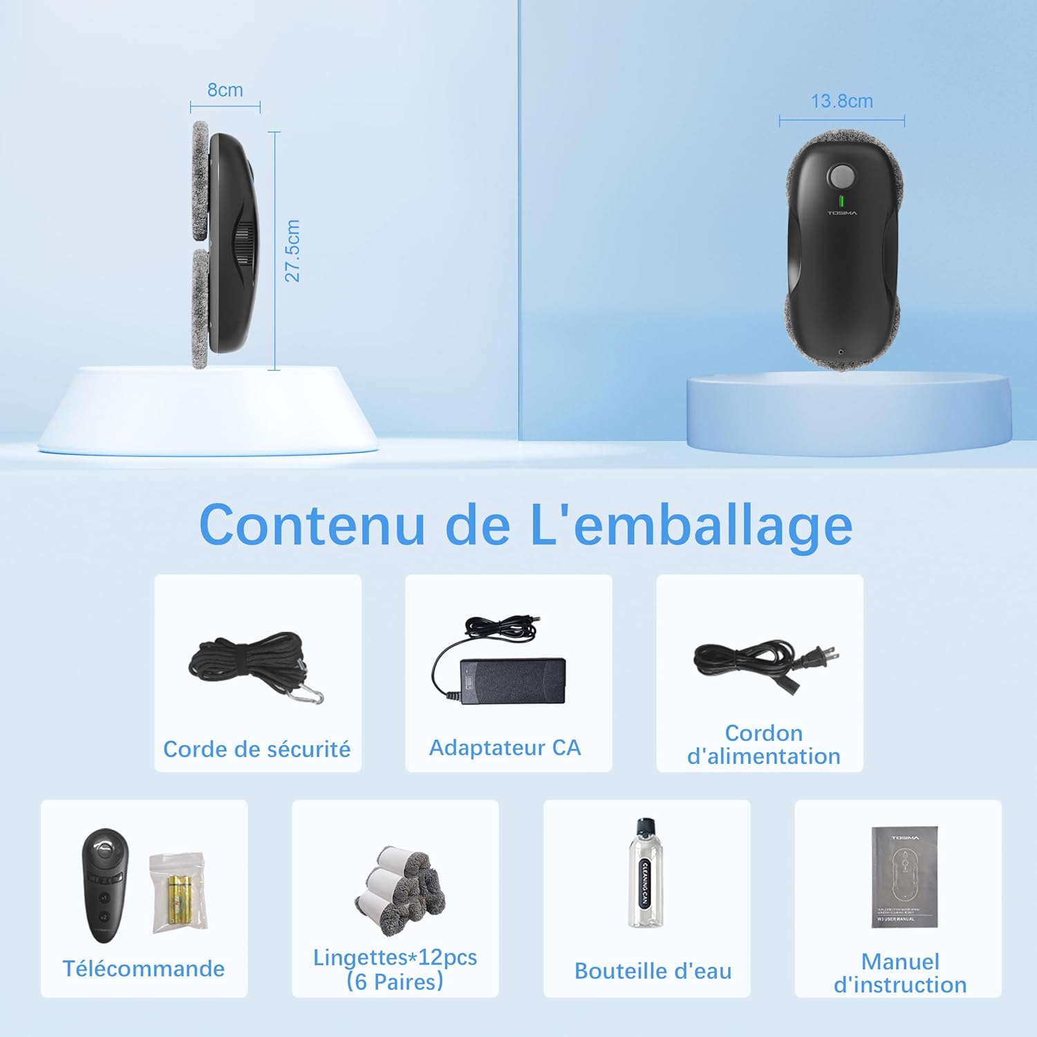 Robot Nettoyeur Laveur de Vitres Navigation Intelligente W2 Tosima - Image 3