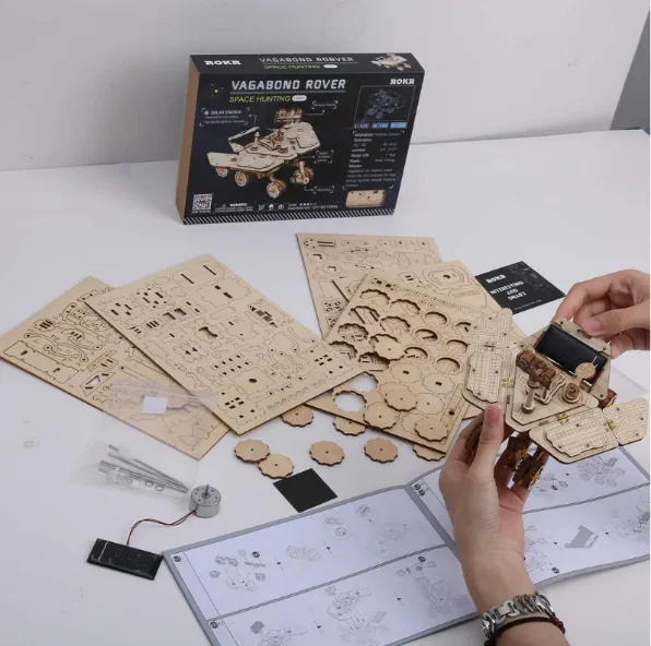 Robot spatiale 3D en bois à monter Robotime Vagabond Rover Space mission STEM énergie solaire exploration - Image 2