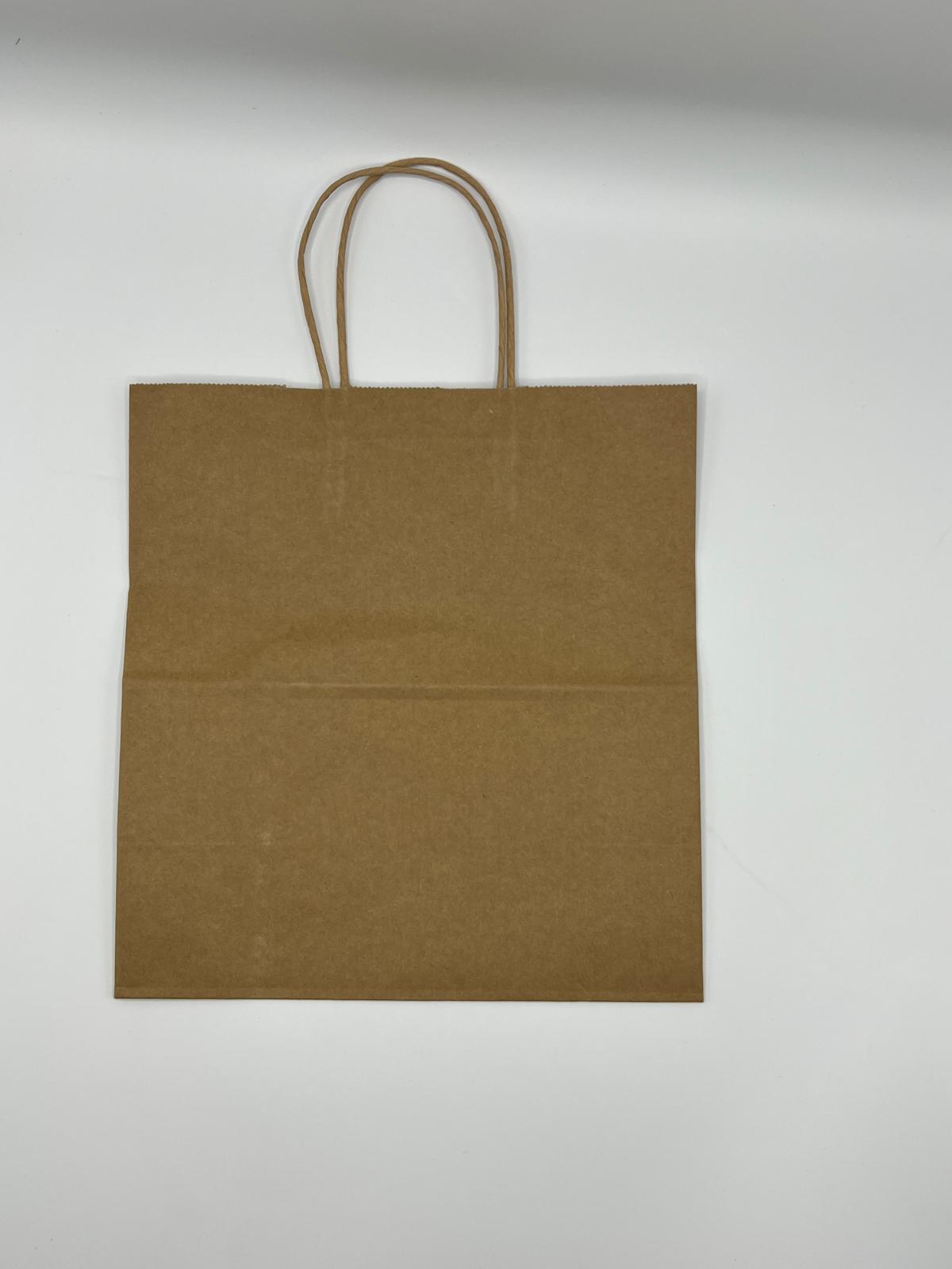 500 Brown Paper Carrier Bags with Strong Twisted Handles, 27x25x13.5cm 120g Paper Bags