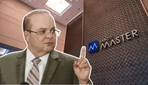 Montagem com logo do banco master e ibaneis