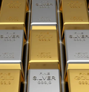 Lingotes de prata e ouro