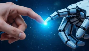 Mão humana e robótica