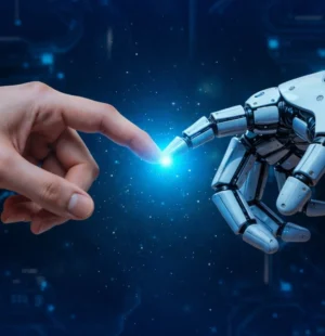 Mão humana e robótica