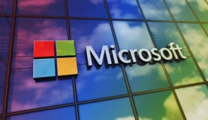 Fachada espelhada com logo da Microsoft