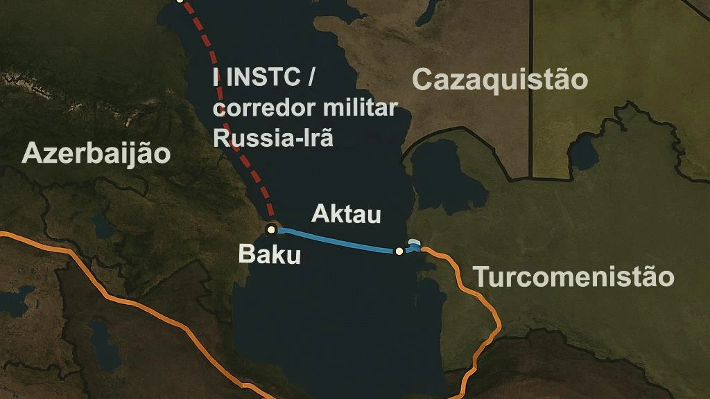 Mar Cáspio concentra duas rotas opostas: o corredor militar Rússia-Irã e o Corredor do Meio, que liga China à Europa