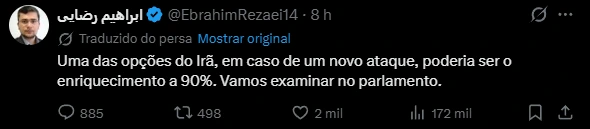 Irã ameaça enriquecer o urânio em caso de ataques