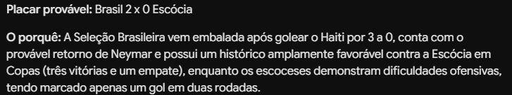 Copa do Mundo: Inteligência artificial revela possível placar de Brasil x Escócia