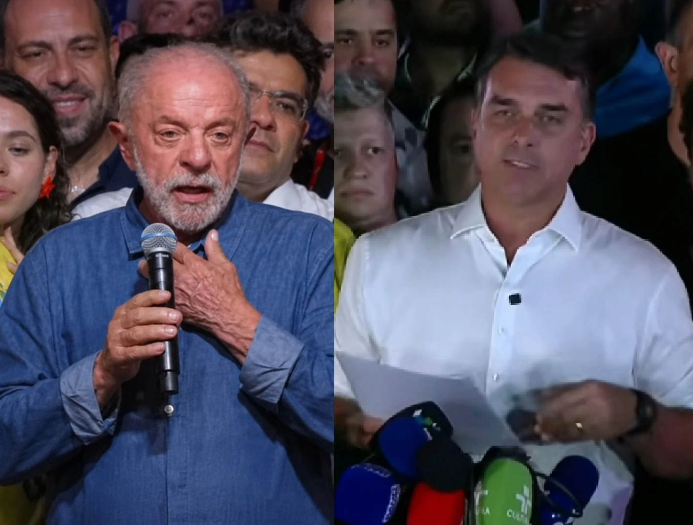 Em discurso, Lula promete governar para todos; Flávio rejeita resultado e diz que vai pedir anulação da eleição