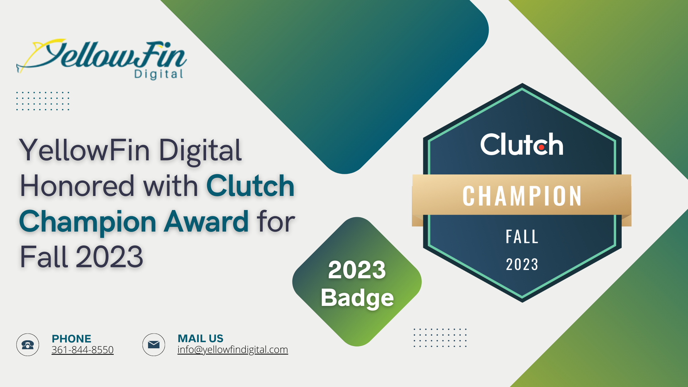 YellowFin Digital Honored with Clutch Champion Award for Fall 2023