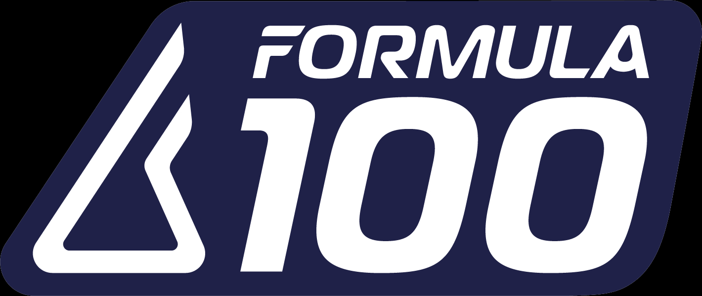 Formula 100 Logo badge blue white Formula 100 Logo badge blue white