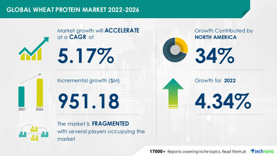小麦蛋白市场规模将从2021年到2026年增长951.18百万美元 | 不断增长的纯素人群推动市场增长 – Technavio