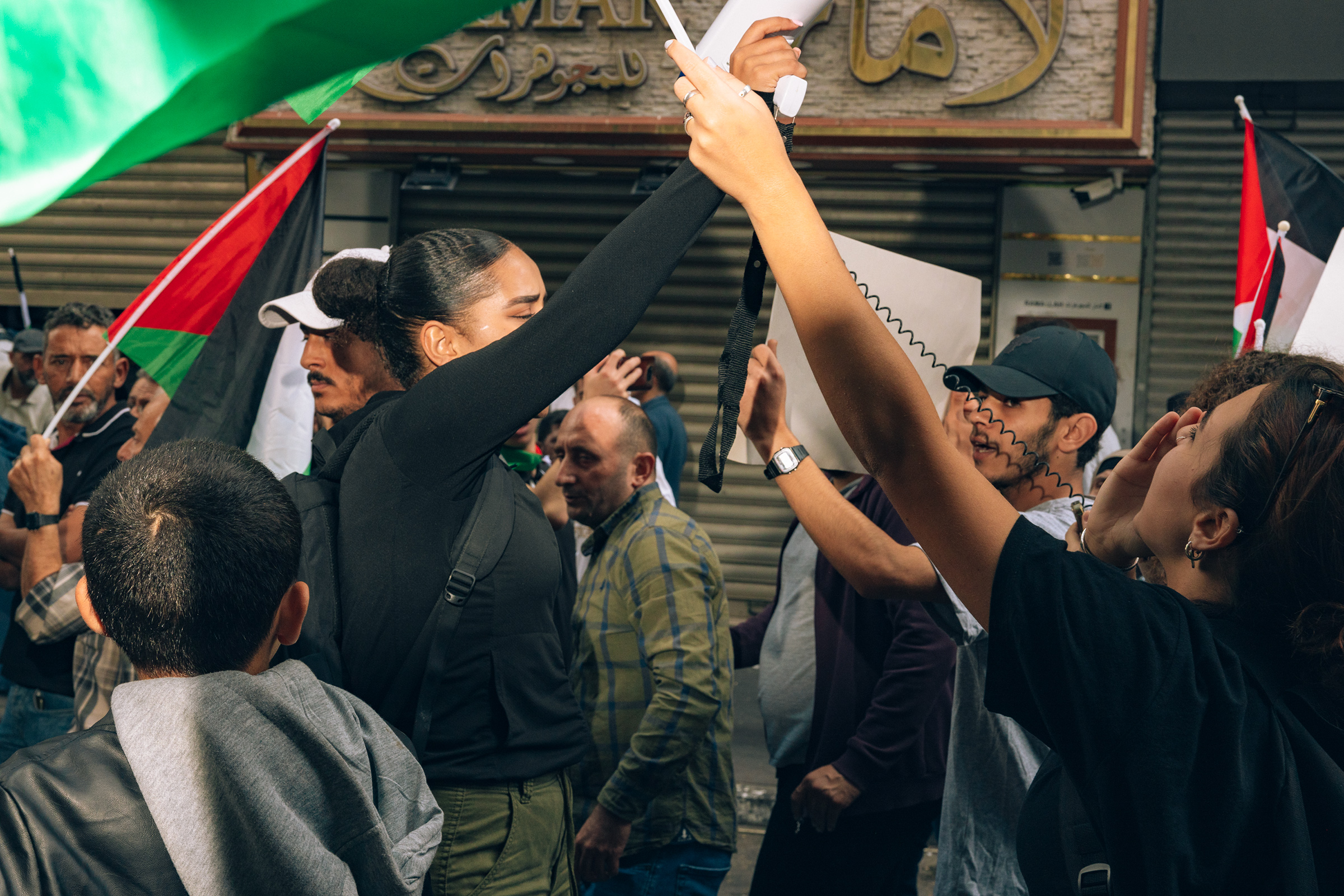 Hundreds of Palestinians march in a solidarity protest with Gaza in the occupied West Bank city of Ramallah, on Oct. 20.