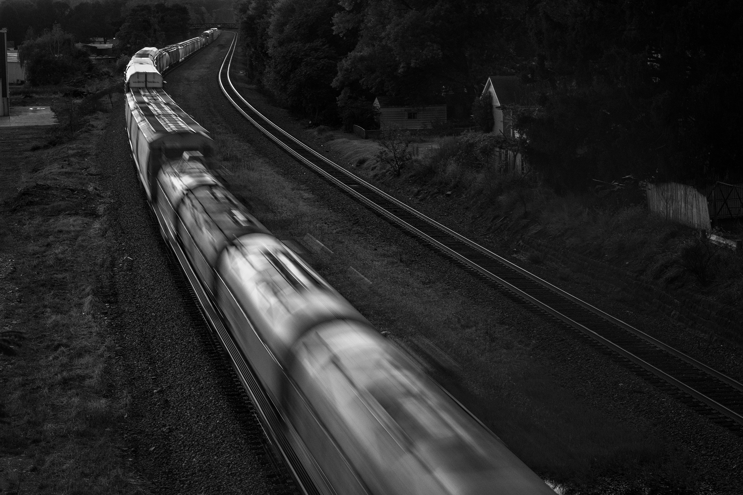 A train passes through East Palestine, Ohio, in Oct. 2023.