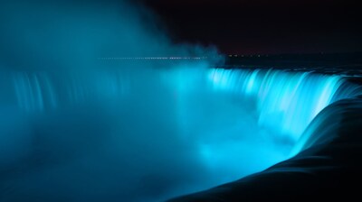 Niagara Falls illuminated turquoise for Lung Cancer Action Week.