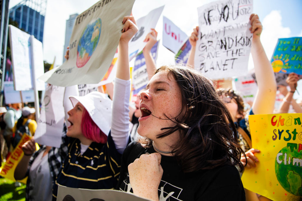 Girls protest ahead of a climate strike rally on Sept. 20, 2019 in Sydney, Australia. 