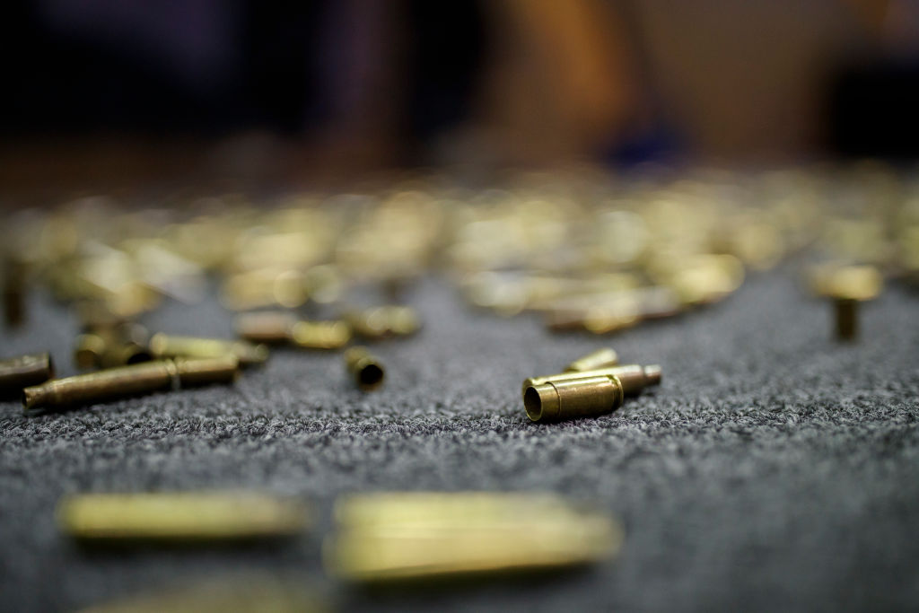 USA: Expended ammo casings at a booth during the National