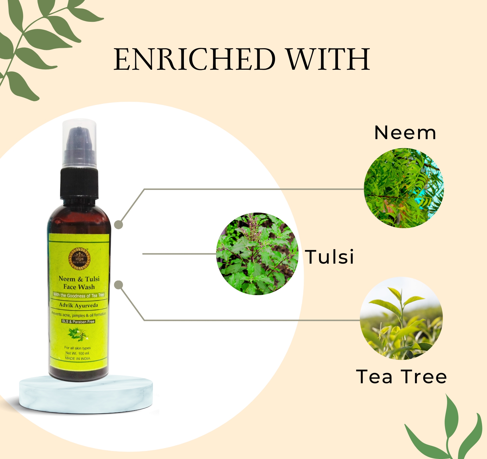 Ingredients of Advik ayurveda neem tulsi face wash