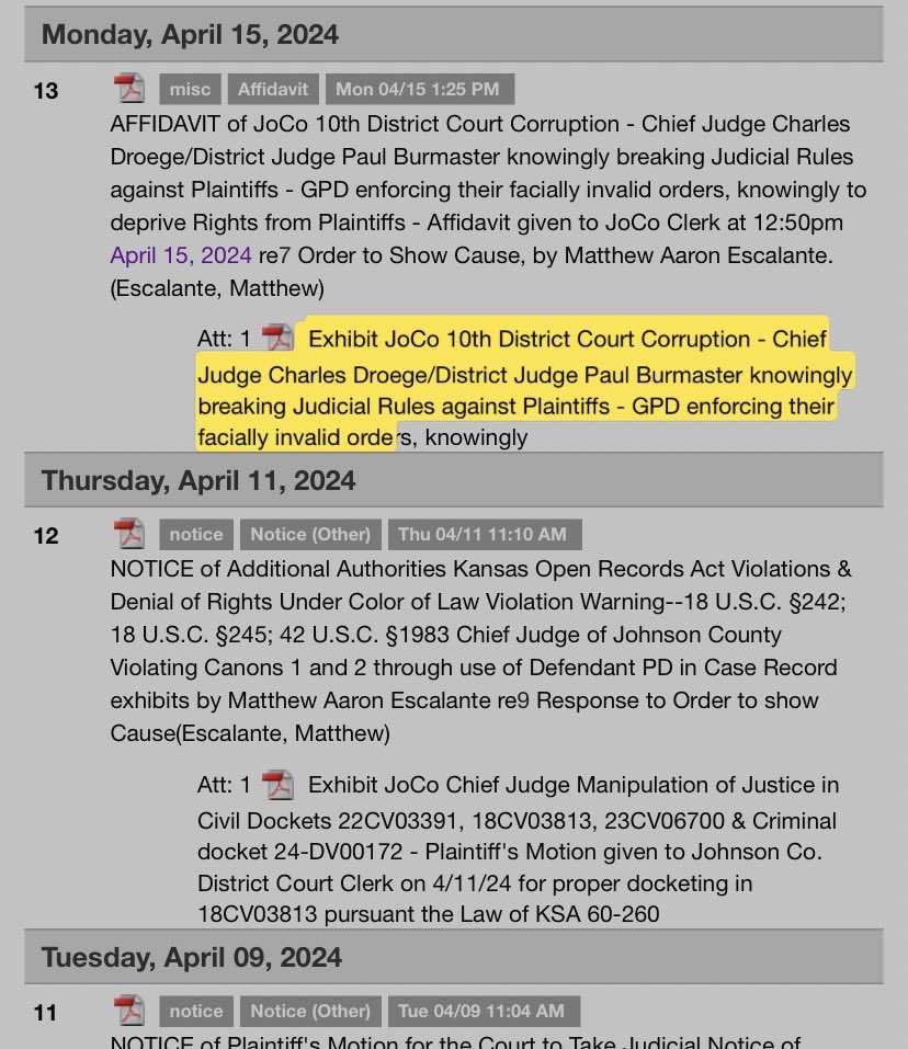 The Docket of Escalante et al minor children vs Gardner Police connects court misconduct