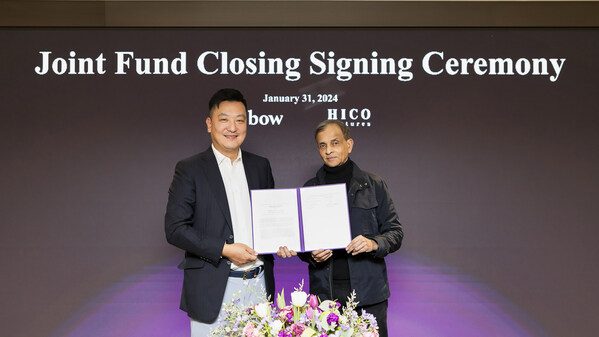 Samuel Kim(left), Managing Director of Hico Management, and Vivek Ranadivé, Managing Director of Bow Capital and owner of the Sacramento Kings. On January 31st, at the Walkerhill hotel, during the ‘Hico-Bow Joint Fund’ launching ceremony.