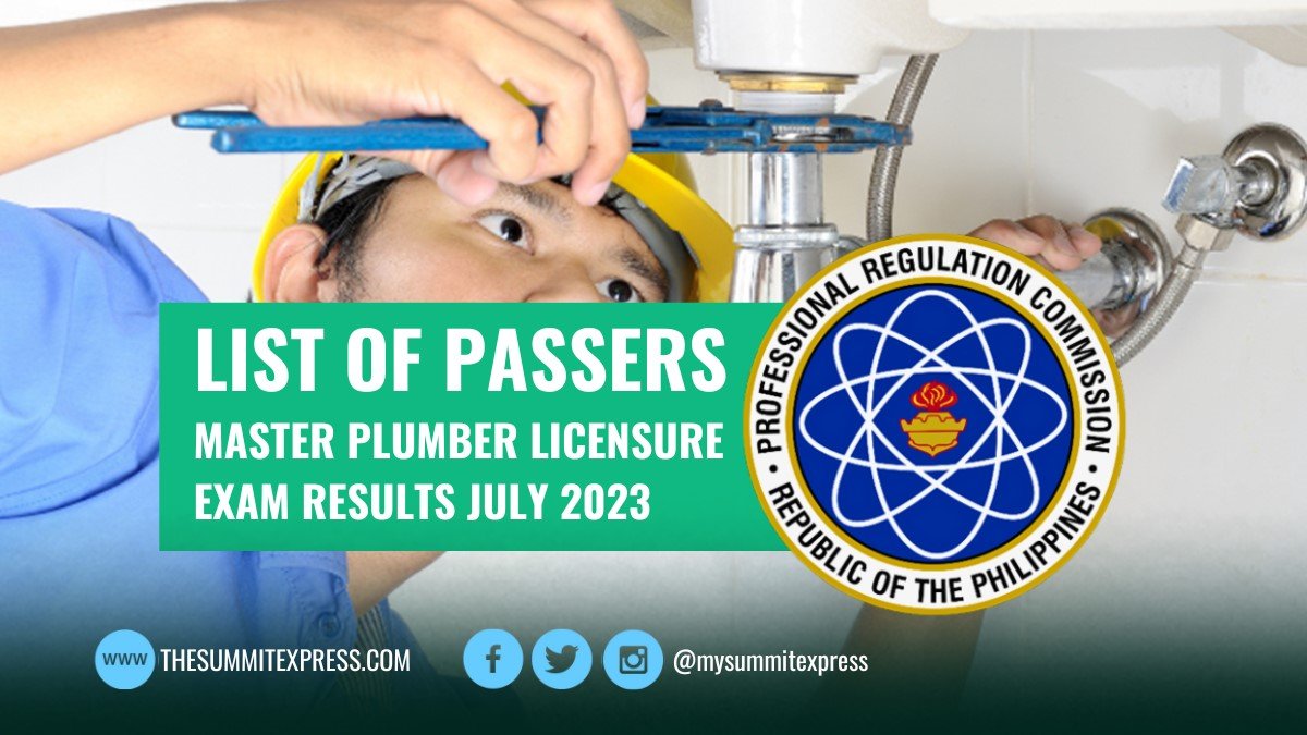 FULL RESULTS: July 2023 Master Plumber board exam list of passers, top 10