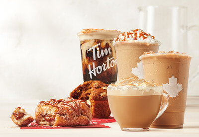 Get ready to fall into Pumpkin Spice season with Tim Hortons and the NEW lineup of Pumpkin Spice-flavoured hot and cold beverages, plus a NEW Dulce Apple Fritter Dream Donut! (CNW Group/Tim Hortons)
