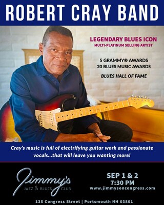 Ang Legendary Blues Music Icon na si ROBERT CRAY ay tutugtog sa Jimmy's Jazz & Blues Club sa Biyernes at Sabado, Setyembre 1 at 2 sa 7:30 P.M. Ang mga tiket ay available sa Ticketmaster.com at www.jimmysoncongress.com.