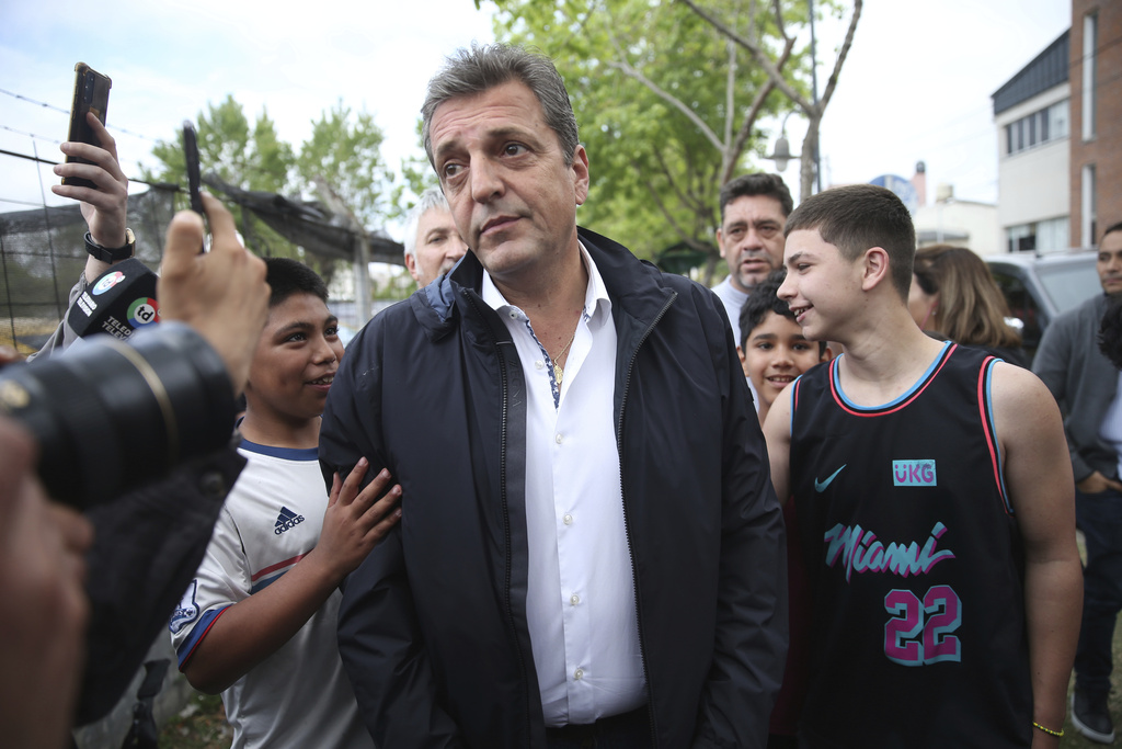 Economy Minister and presidential hopeful Sergio Massa arrives to a polling station during general elections in Buenos Aires, Argentina, Sunday, Oct. 22, 2023.