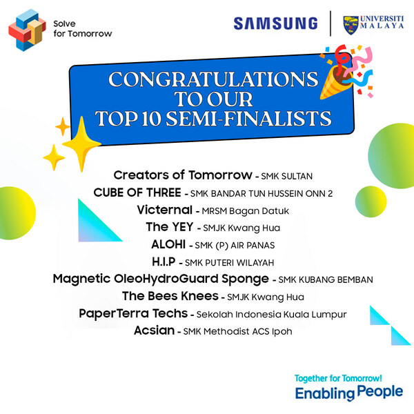 Inihayag ng Samsung Malaysia ang Top 10 Semi-Finalist Teams para sa Solve for Tomorrow 2023, na Hinihikayat ang STEM Innovation para sa Ika-apat na Sunod-sunod na Taon