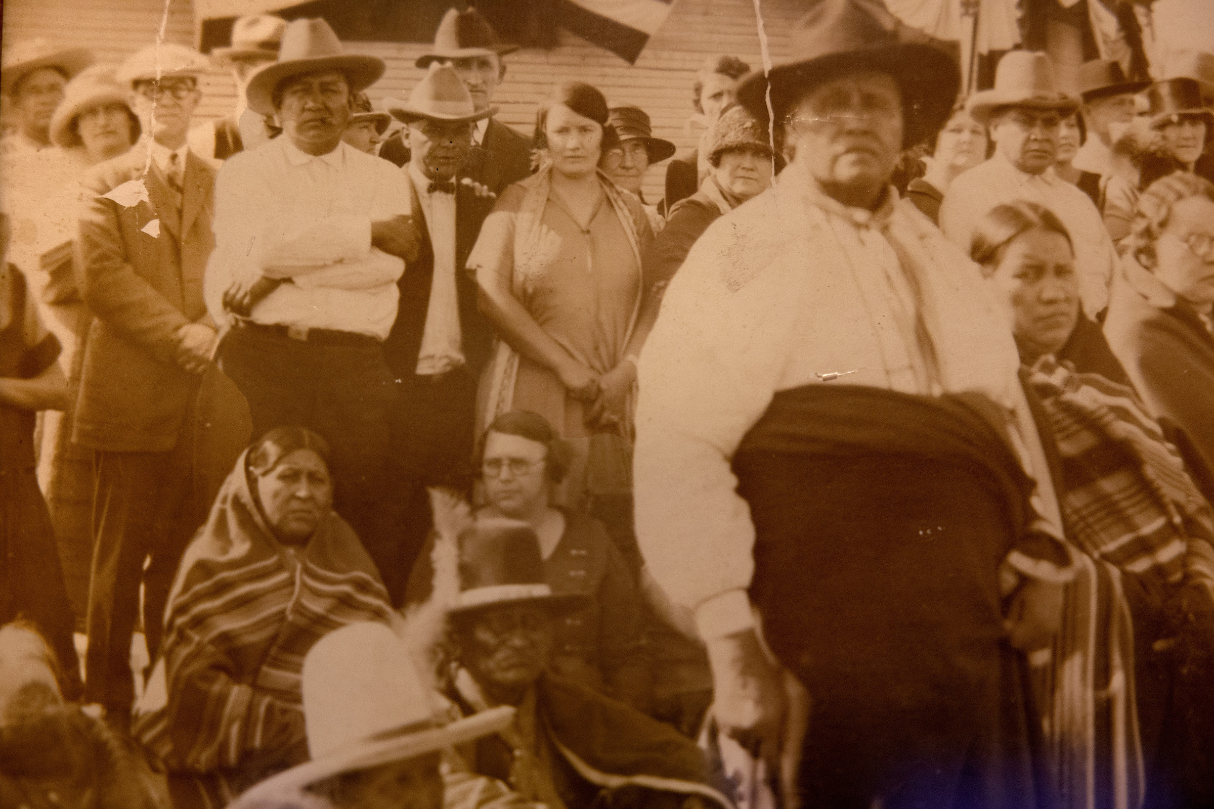 An old photograph in the home of Archie Mason, an Osage Nation traditional leader.