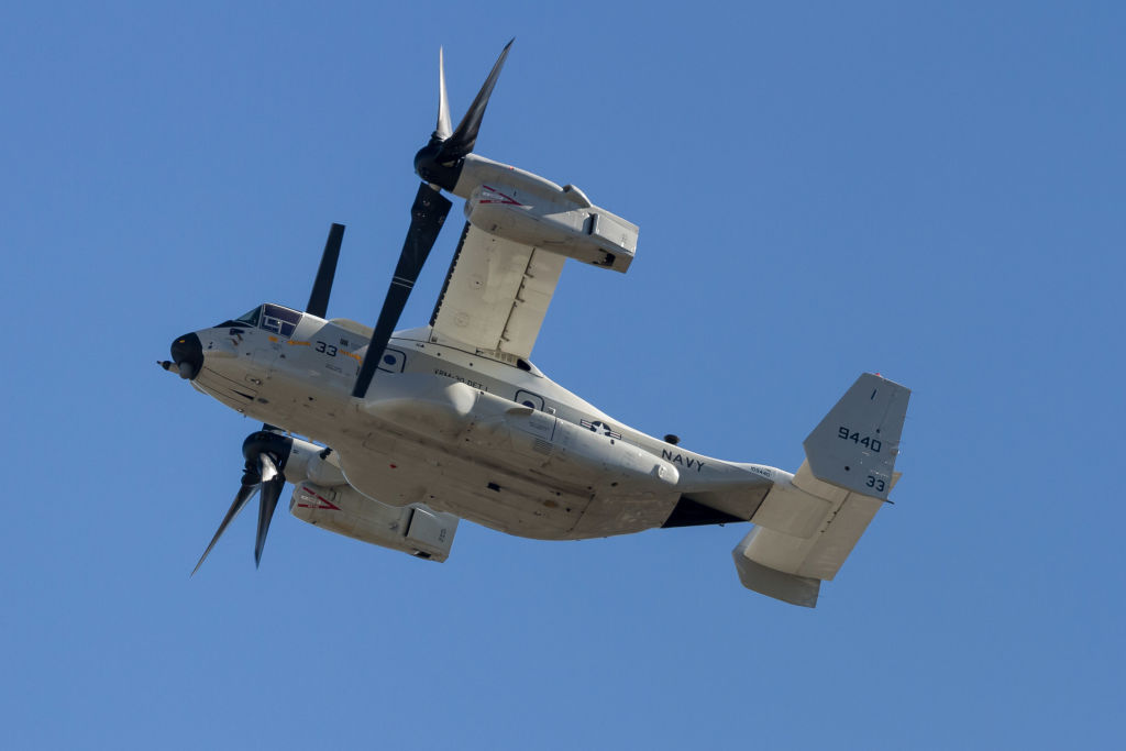 A Bell Boeing V22, CMV-22B, Osprey tilt-rotor transport