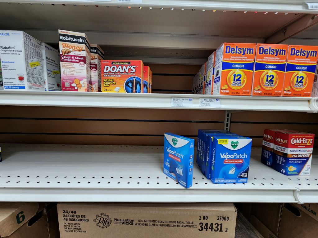 Scarce shelves in a pharmacy in Deer Park, New York on Dec. 15, 2022.