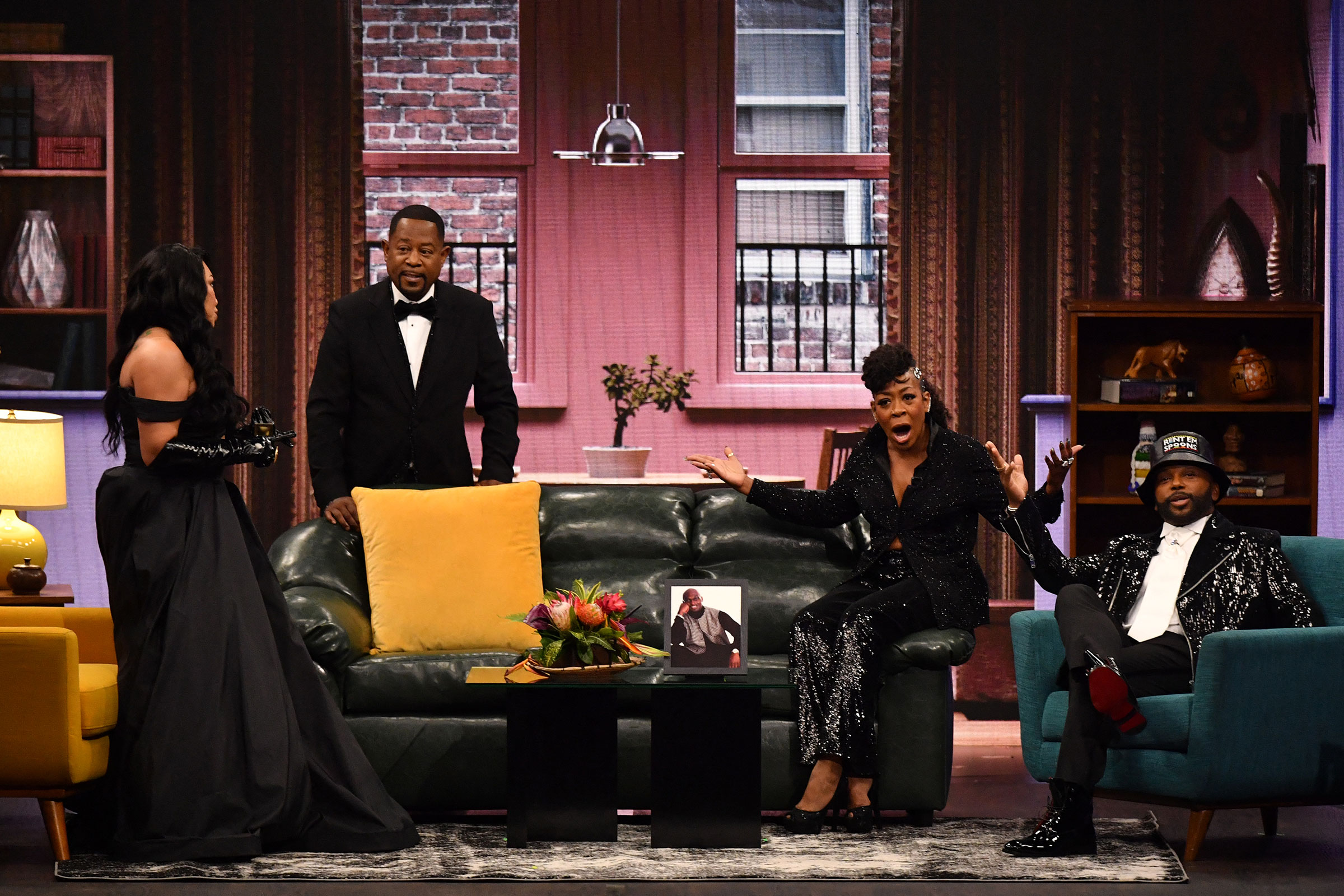 Cast members from Martin Tisha Campbell, Martin Lawrence, Tichina Arnold and Carl Payne onstage during the 75th Emmy Awards on Jan. 15, 2024.