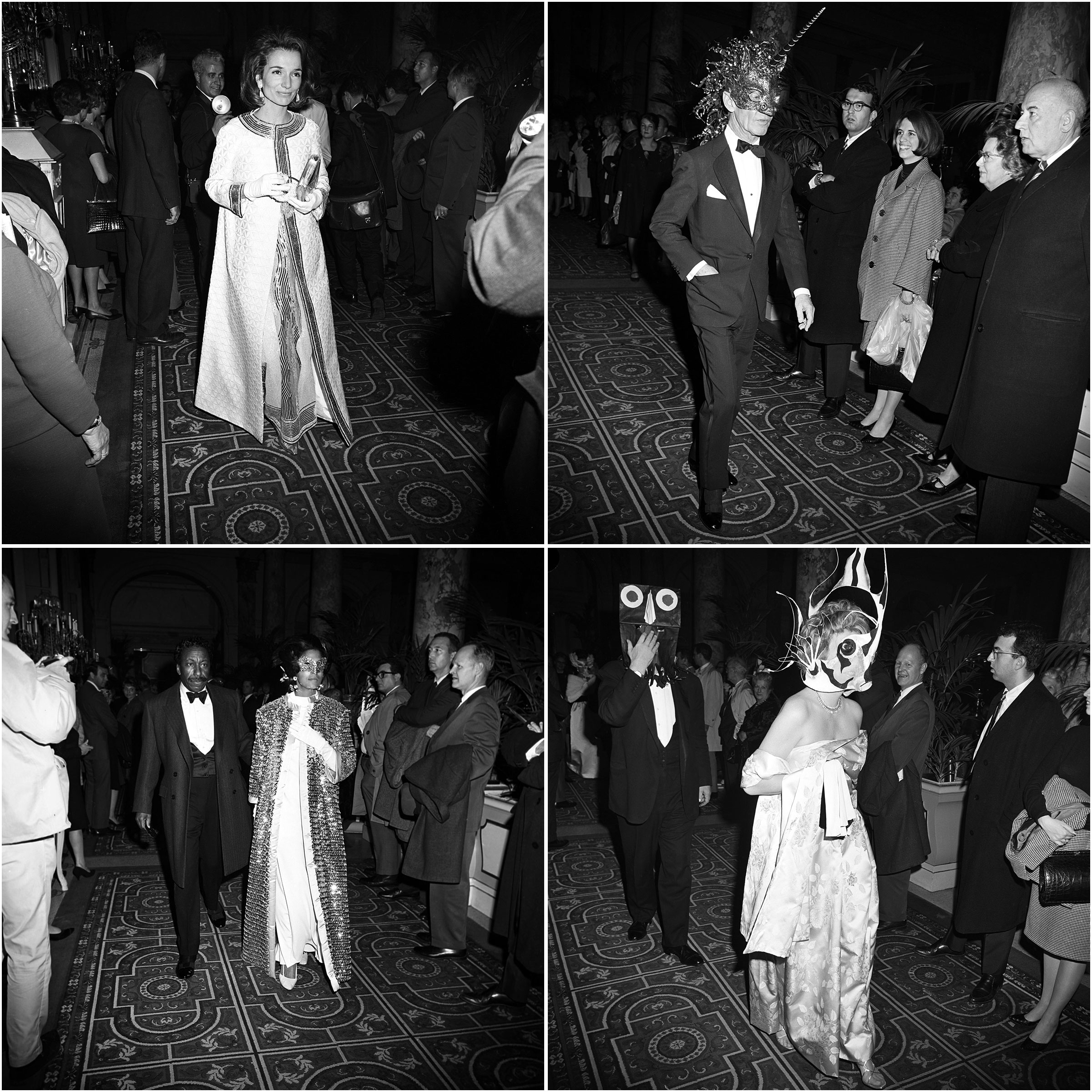 Truman Capote, Wendy Vanderbilt, Katherine Graham, and Lauren Bacall dance at Capote’s Black and White Ball