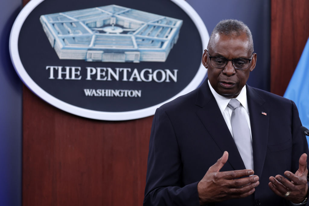 DOD Secretary Austin Holds A Press Briefing At The Pentagon