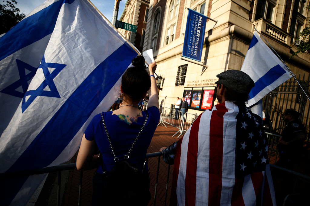 Israeli counter-protesters demonstrate during a pro-Palestinian rally near Columbia University on May 23, 2024 in New York City. 