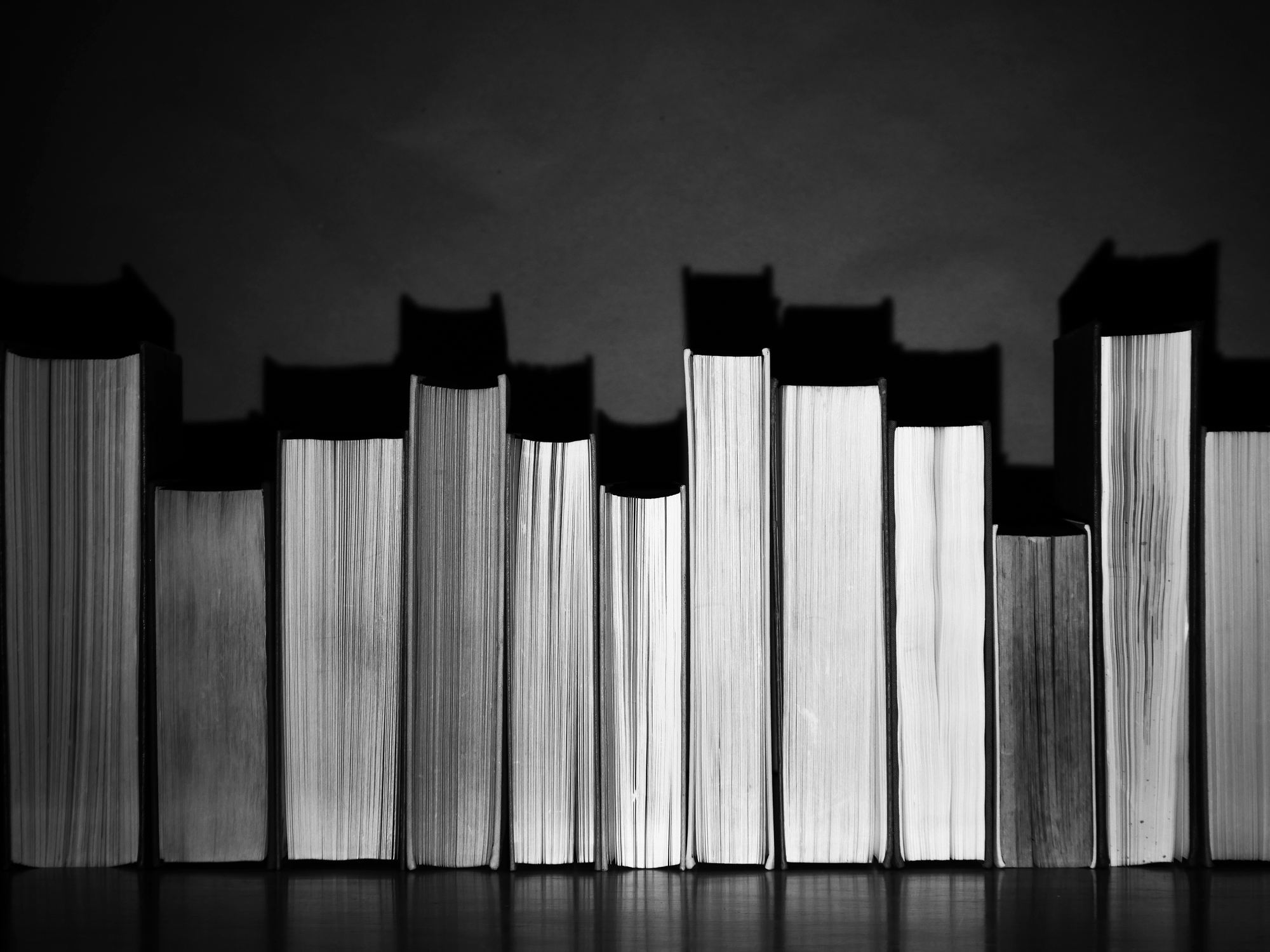 Row of books in black and white