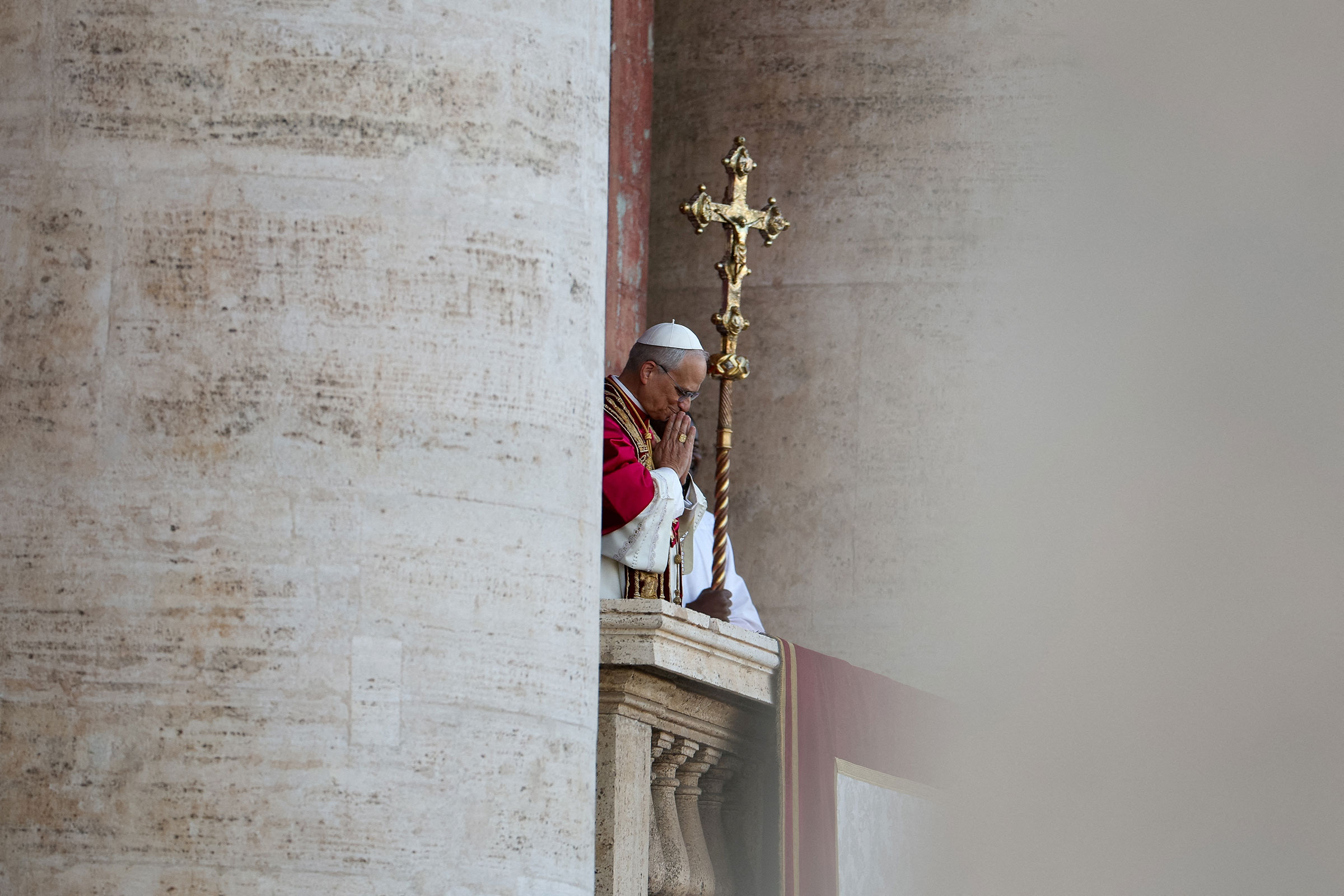 Newly elected Pope Leo XIV, Cardinal Robert Prevost of the United States, appears on the balcony of St. Peter's Basilica at the Vatican, on May 8, 2025.