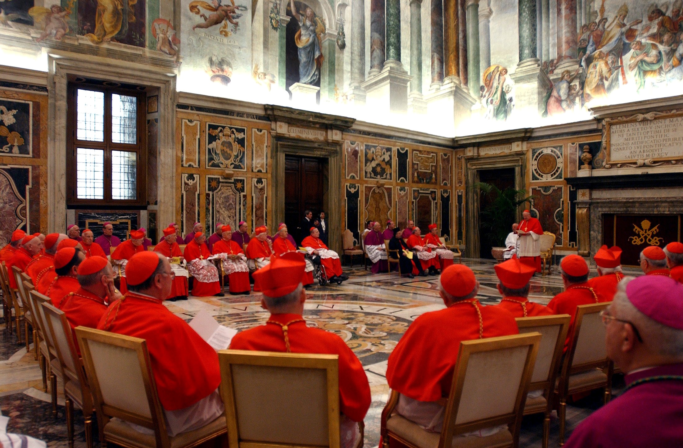 Because of his hospitalization pope John Paul II missed a consistory of his cardinals to approve sainthood decrees, for the first time in his 26th-year pontificate in Rome, Italy on February 24, 2005.