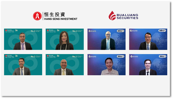 Hang Seng Investment Management Limited (‘Hang Seng Investment’) has collaborated with Bualuang Securities (‘BLS’), and welcomes the launch of two Depositary Receipts by BLS that invest in the Tracker Fund of Hong Kong and the Hang Seng China Enterprises Index ETF. Pictured: Rosita Lee, Director and Chief Executive Officer of Hang Seng Investment (top row, second from left) with Bannarong Pichyakorn, Senior Managing Director of BLS (top row, second from right) and their teams.