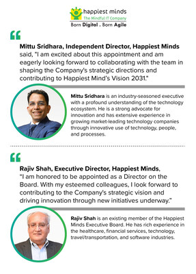 Happiest Minds Expands Board of Directors with Appointments of Mittu Sridhara and Rajiv Shah Happiest Minds Expands Board of Directors with Appointments of Mittu Sridhara and Rajiv Shah