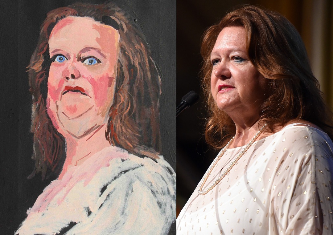 Collage of Gina Rinehart painting and photo of Rinehart