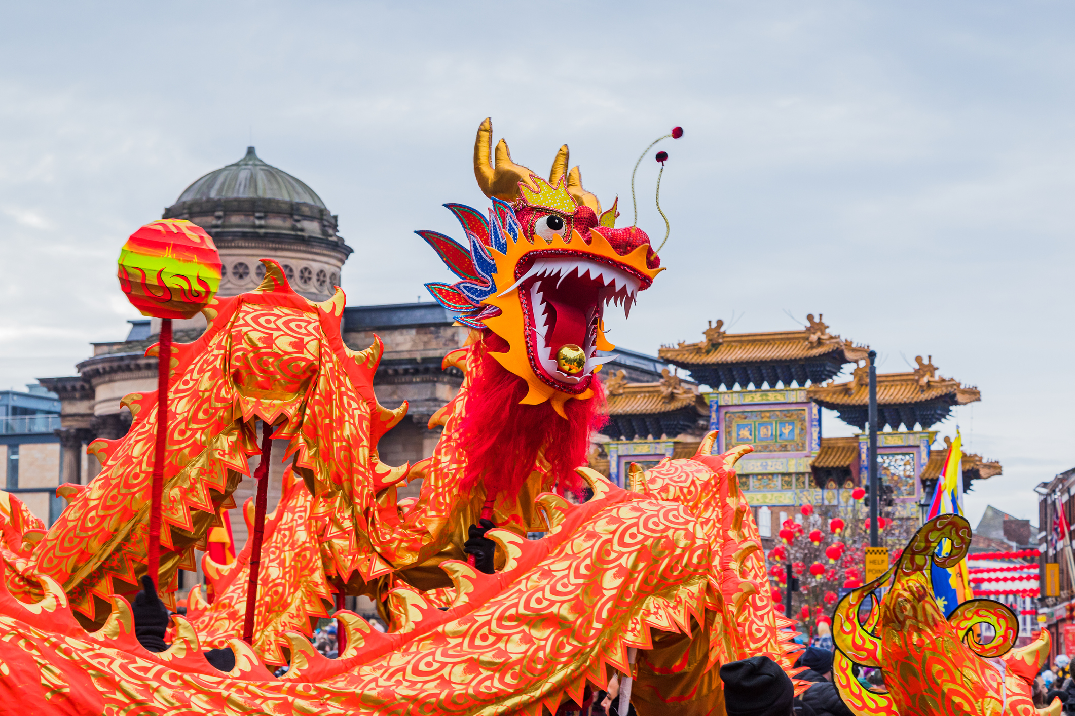 Dragon dance in Liverpool Chinatown