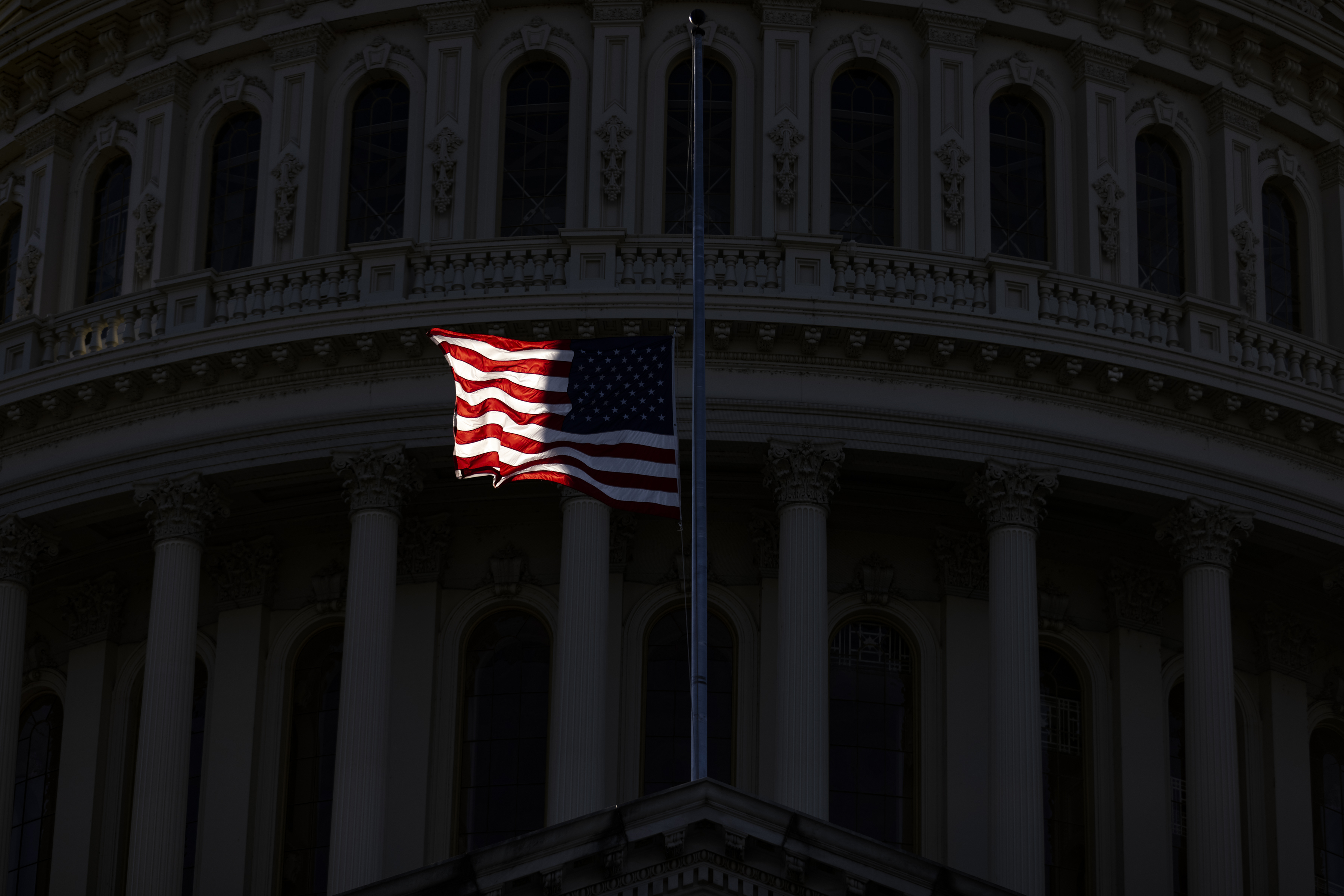 An American Flag Flying At Half Staff