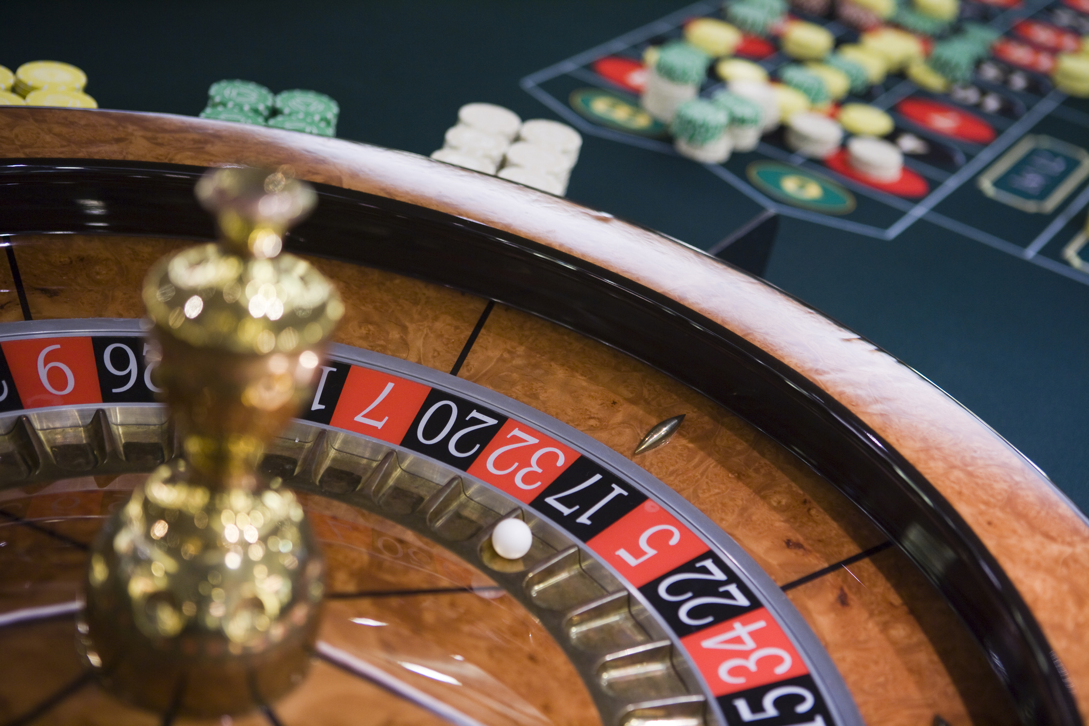 Roulette wheel and table in casino