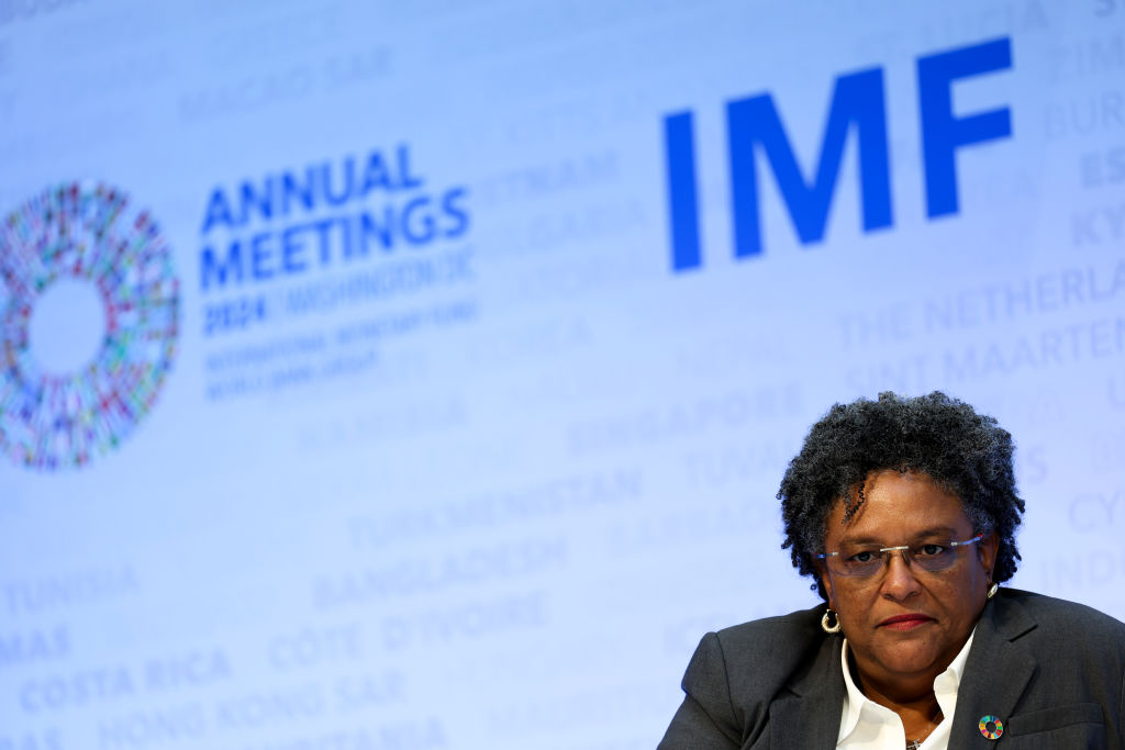 Barbados Prime Minister Mia Mottley at Day Two Of The Fall Meetings Of The International Monetary Fund And World Bank
