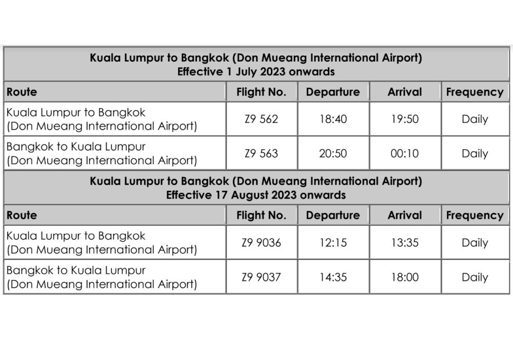 MYAirline Bangkok schedule 2