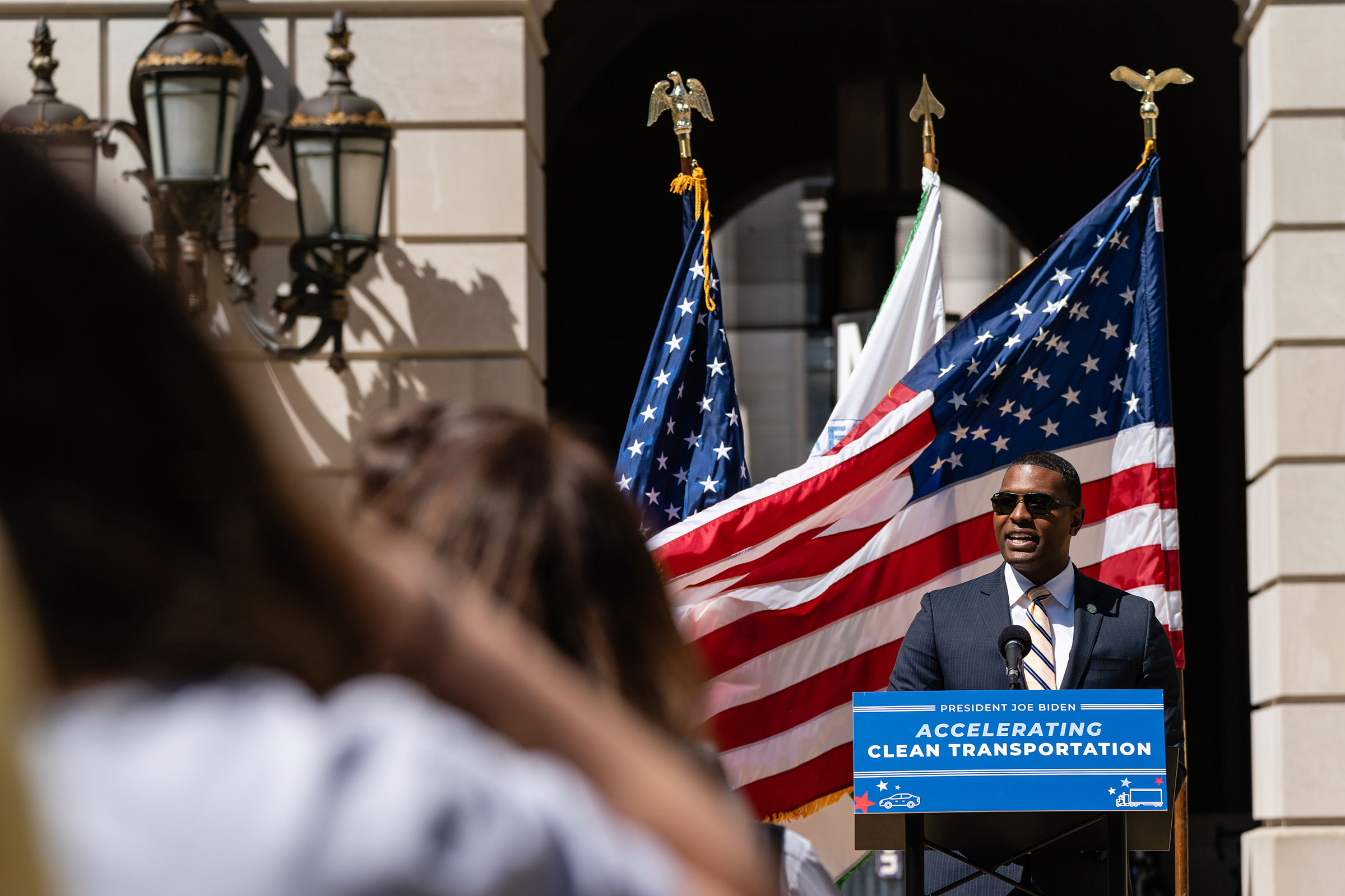 EPA Administrator Michel Regan speaks to the press in a resident's backyard in Lowndes County Alabama on August 2st, 2022.