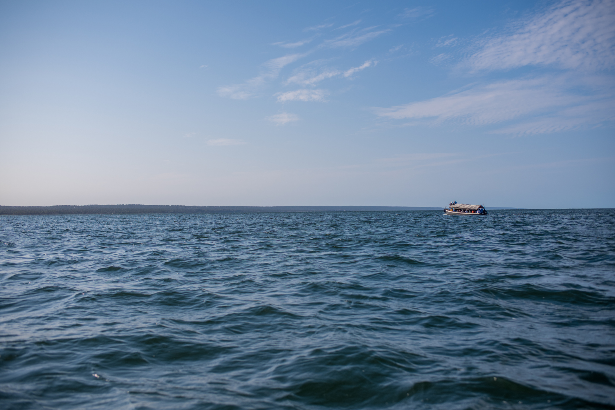 Ferry transporting people in ocean near Mozambique